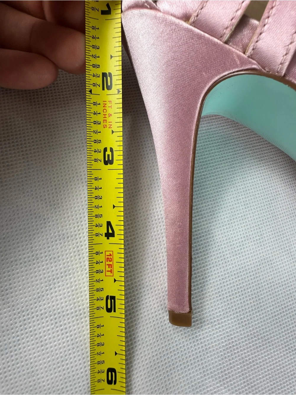 Betsey Johnson Rose Pink Satin Open-Toe Heels with Jeweled Ankle Detail